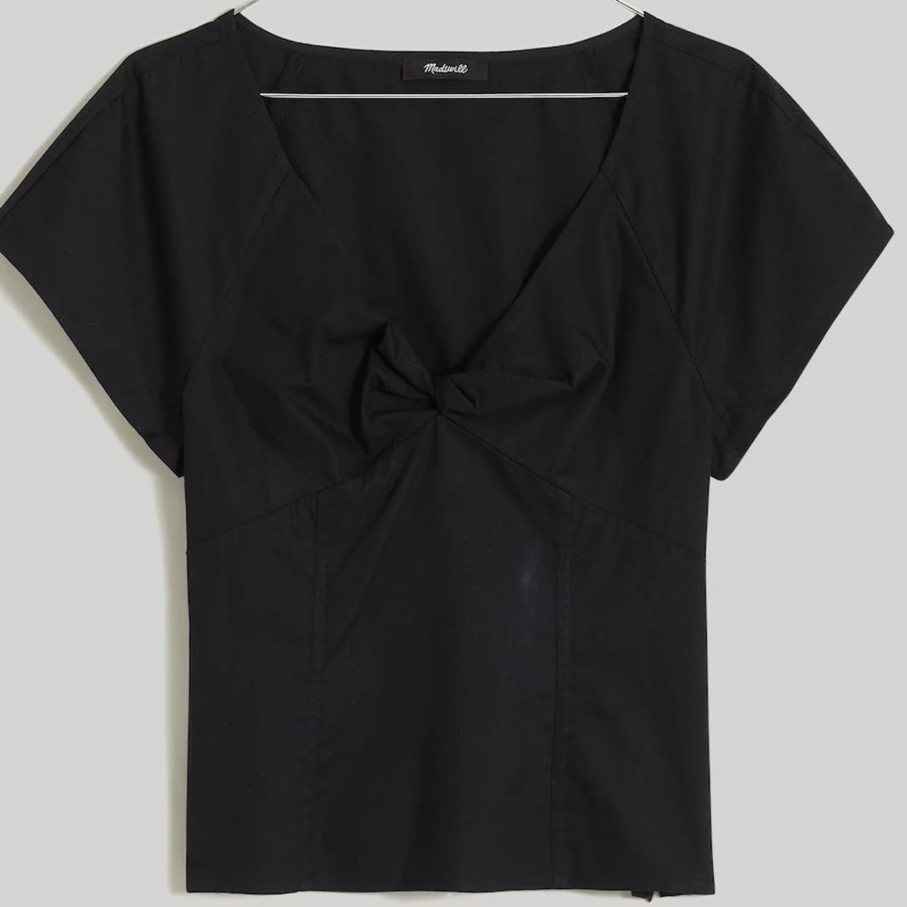 NWT Madewell Twist-Front Seamed Top in Poplin; Black Size 4